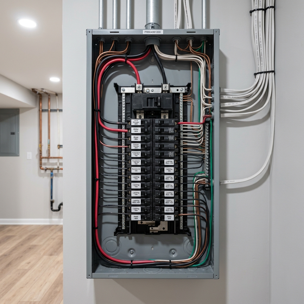 Modern 200A panel with surge protection
